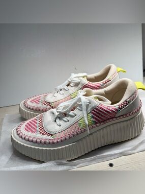 Dolce Vita Denae Platform Sneakers Woven Pink Green White Lace Up Women 8.5